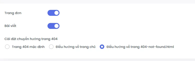 Bật tính năng điều hướng về trang 404