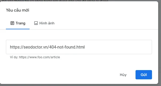 Nhập URL để xóa