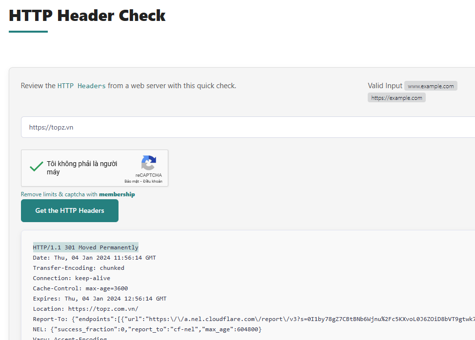 Kiểm tra nếu thấy trả về mã 301 như hình thì đã thành công