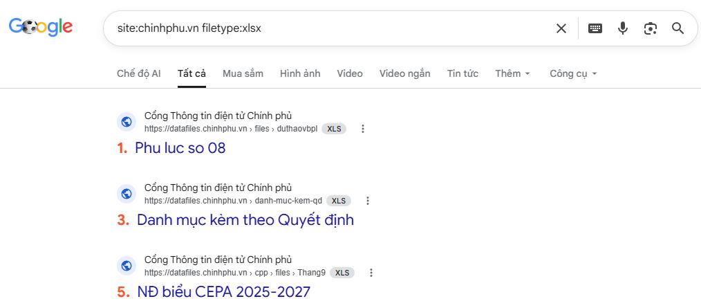 Ví dụ về filetype của chinhphu.vn