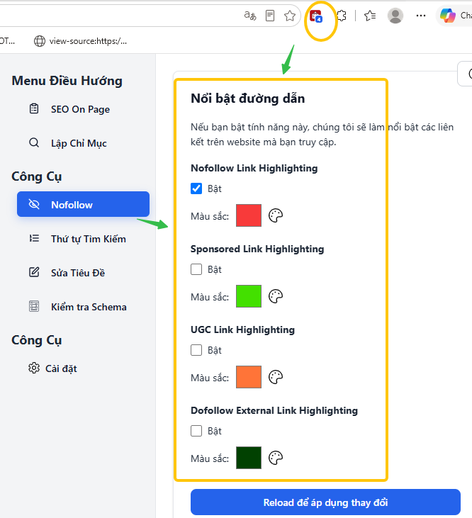 Tùy chỉnh của Seodocter - báo trạng thái link