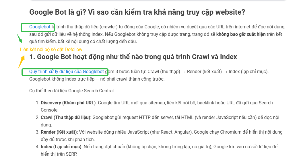 Liên kết nội bộ trong 1 bài viết thường đặt link Dofollow
