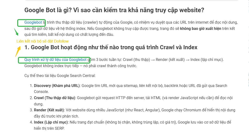 Liên kết nội bộ trong 1 bài viết thường đặt link Dofollow