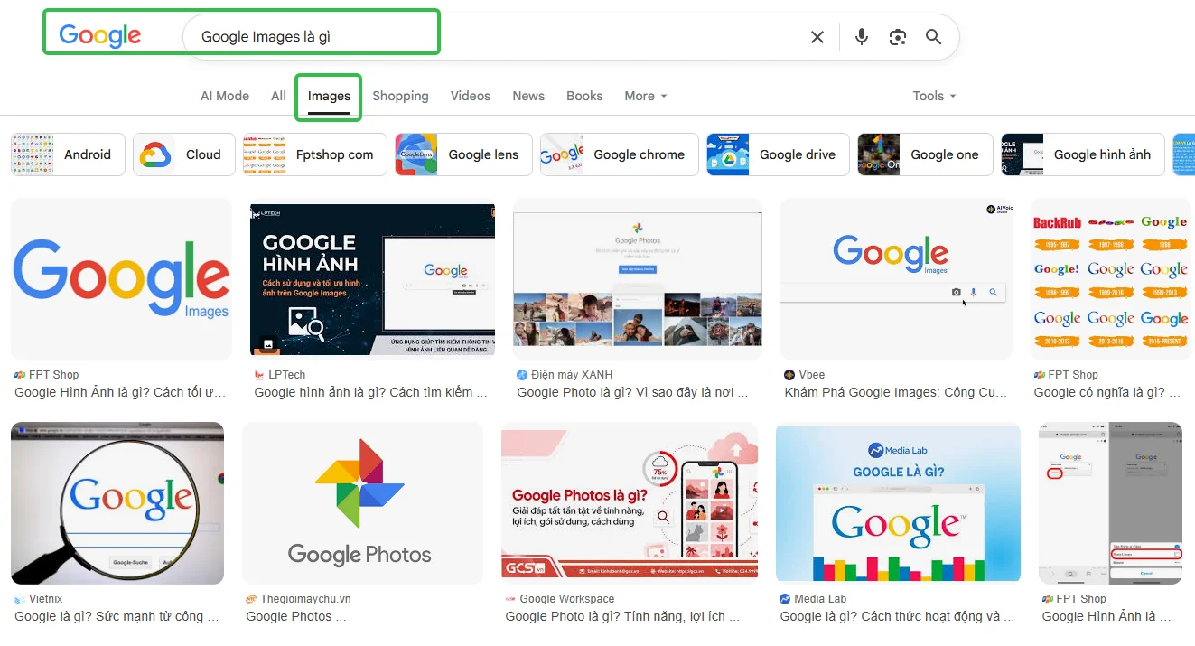 iao diện Google Images khi tìm kiếm từ khóa