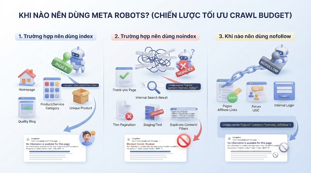 Các trường hợp thiết lập thẻ Meta Robots