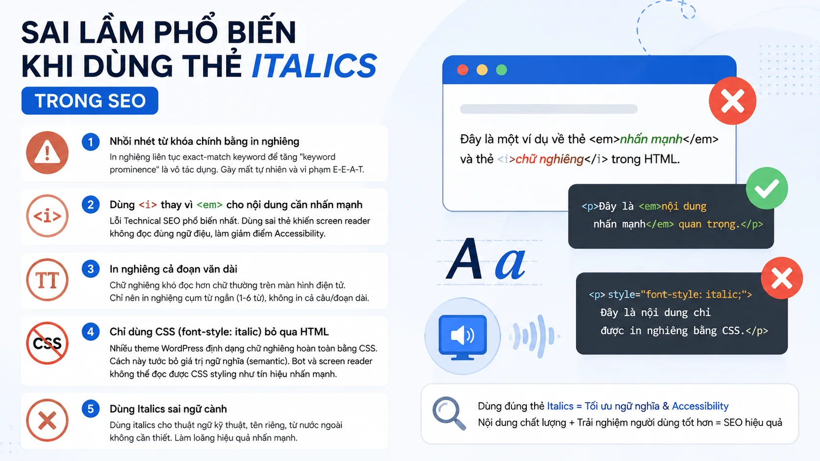 Sai lầm phổ biến khi dùng thẻ Italics