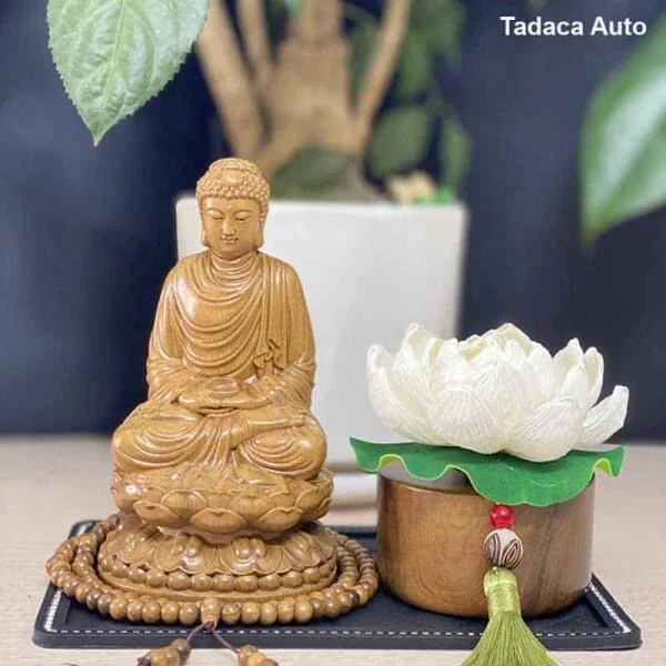 Tượng Di Lặc Ngồi Xoài Gỗ Bách Thơm Để Taplo Xe Hơi slide 2