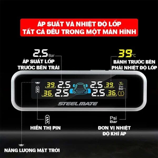 Cảm Biến Áp Suất Lốp Ô Tô Steelmate E3 Pro slide 5