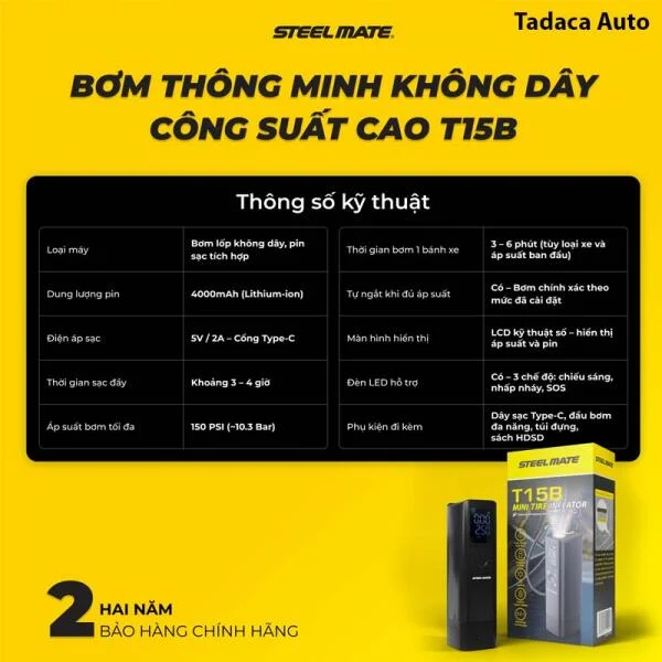 Bơm Lốp Ô Tô Không Dây Steelmate T15B slide 5