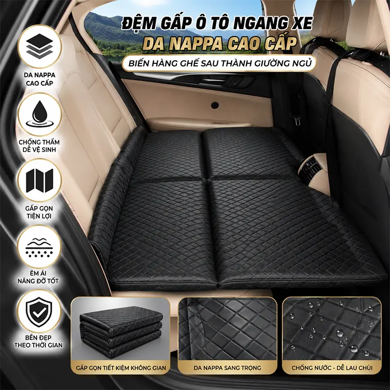 Đệm gấp ô tô ngang xe da Nappa
