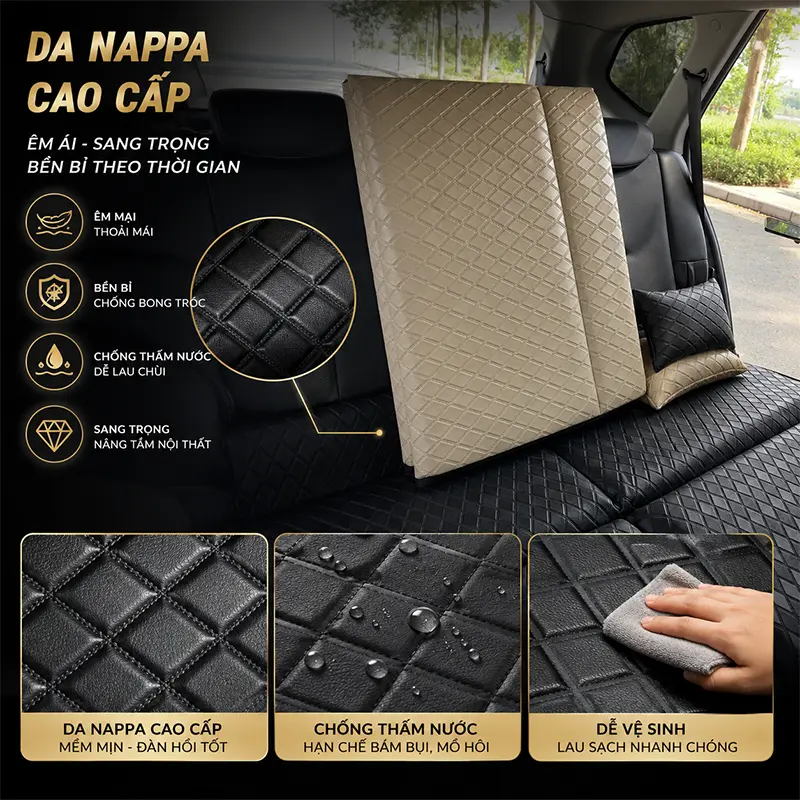 Chất liệu da Nappa cao cấp – Êm ái, sang trọng và bền bỉ theo thời gian