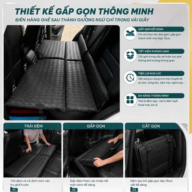 Thiết kế gấp gọn thông minh – Biến hàng ghế sau thành giường ngủ chỉ trong vài giây