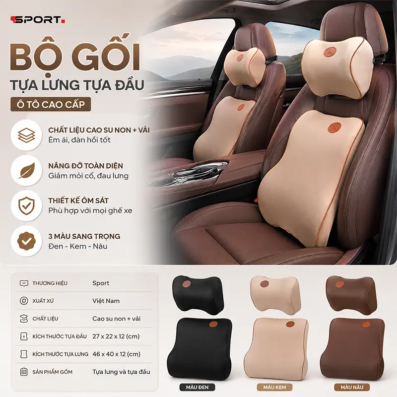 Thông tin sản phẩm bộ gối tự lưng tựa đầu ô tô cao cấp