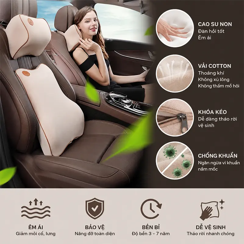 Đặc điểm nổi bật của bộ gối tựa lưng tựa đầu ô tô chính hãng