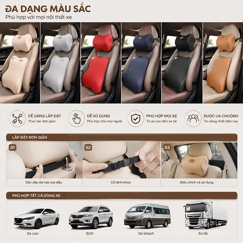 Đặc điểm nổi bật của bộ gối tựa lưng tựa đầu xe hơi