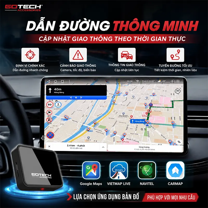 Dẫn đường thông minh, cảnh báo giao thông chính xác và cập nhật theo thời gian thực