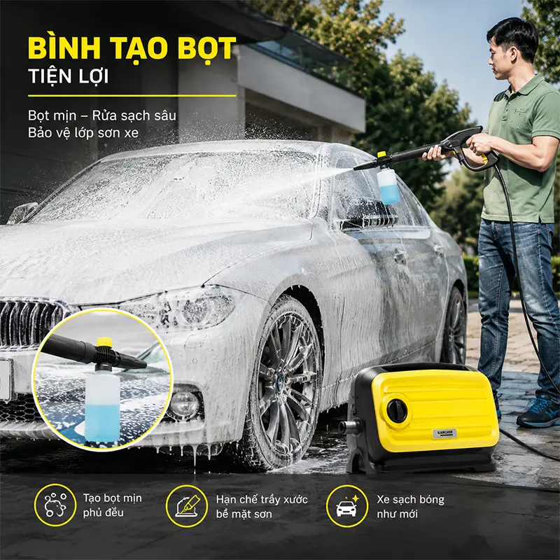 Bình tạo bọt tiện lợi – Hỗ trợ rửa xe sạch hơn và bảo vệ lớp sơn xe 