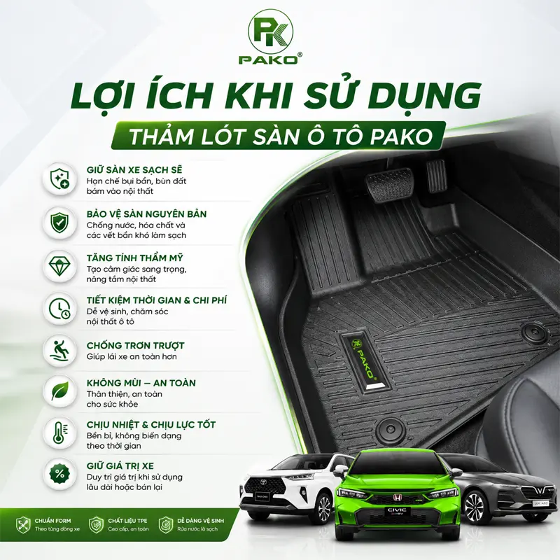 Lợi ích khi sử dụng thảm lót sàn ô tô PAKO