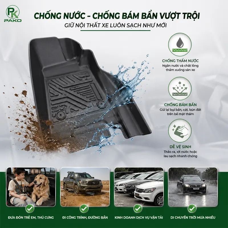 Khả năng chống nước, chống bám bẩn vượt trội – Giữ nội thất xe luôn sạch như mới