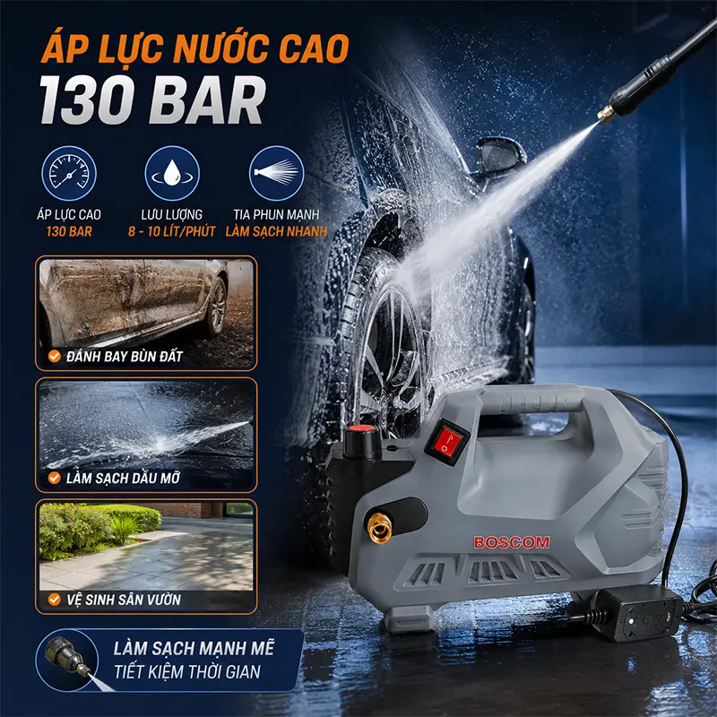 Áp lực nước cao 130 Bar – Làm sạch nhanh, tiết kiệm thời gian