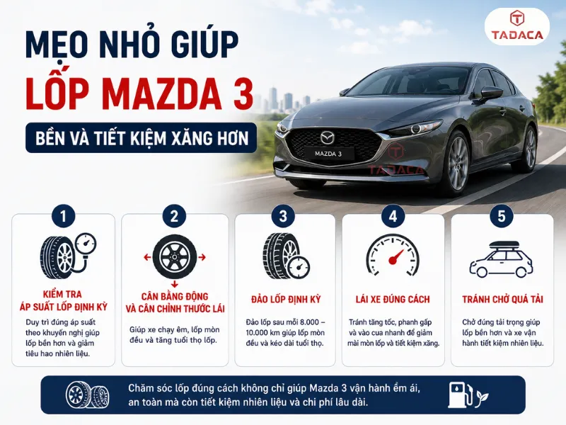 mẹo giúp lốp mazda 3 bền và tiết kiệm xăng