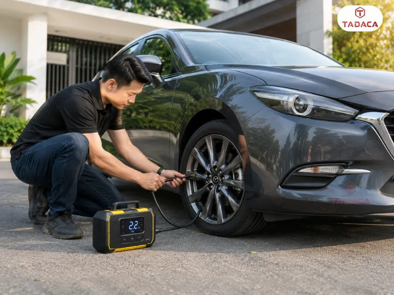 tự bơm lốp mazda 3 tron 5 phút