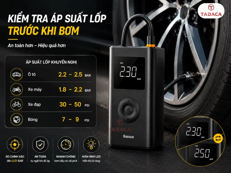 Kiểm Tra Áp Suất Lốp Trước Khi Bơm