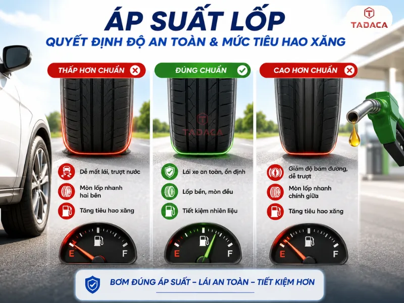 áp suất lốp fadil ảnh hưởng đến an toàn và hao xăng