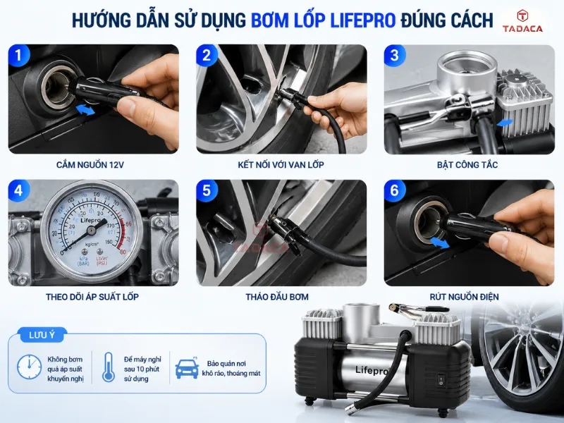 hướng dẫn bơm lốp LifePro đúng cách