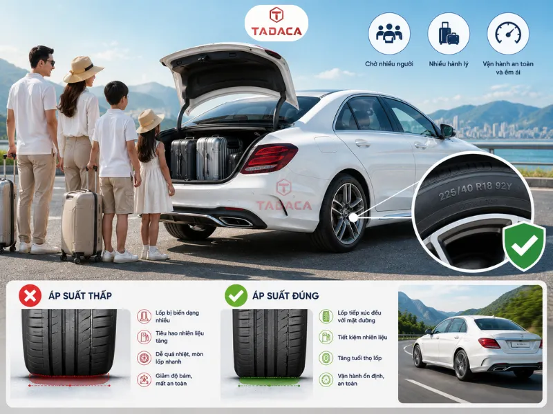 áp suất lốp xe mercedes khi chở tải nặng