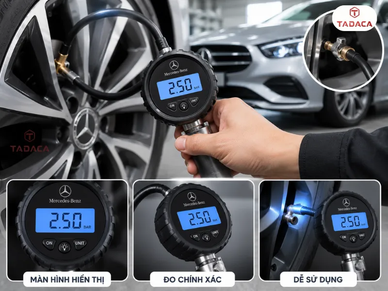 bơm lốp xe mercedes bao nhiêu kg