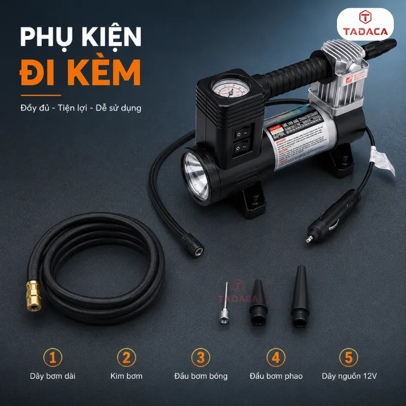 phụ kiện đi kèm bơm lốp ô tô coido 6216