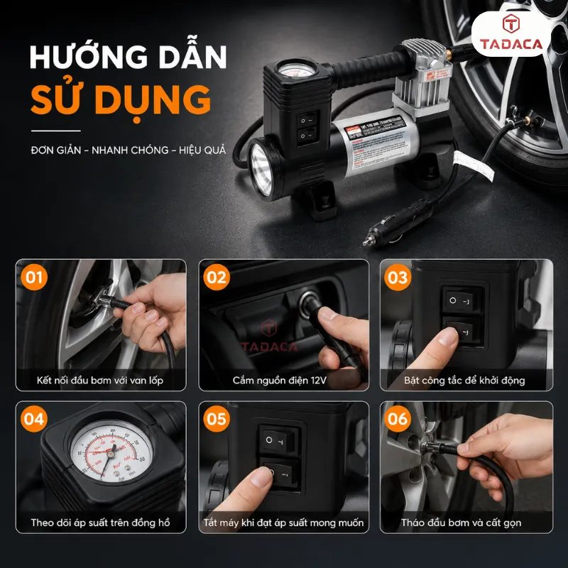 Hướng dẫn sử dụng bơm lốp ô tô Coido 6216 đúng cách