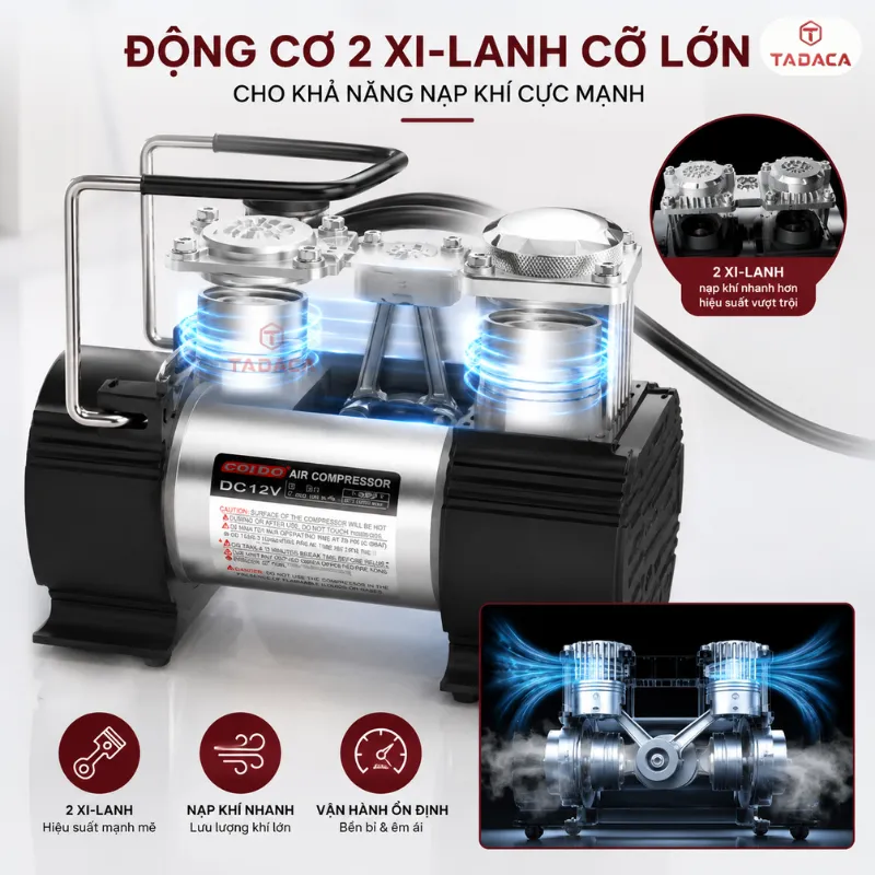 Động cơ 2 xi-lanh cỡ lớn, áp suất mạnh mẽ
