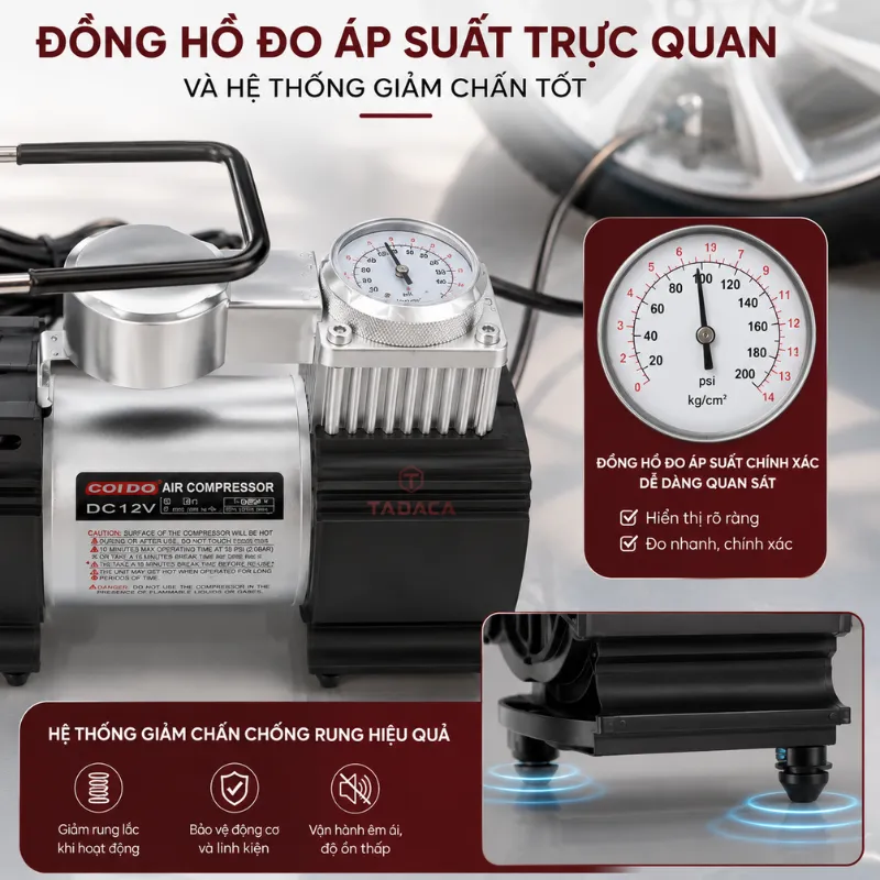 Đồng hồ đo áp suất trực quan và hệ thống giảm chấn tốt