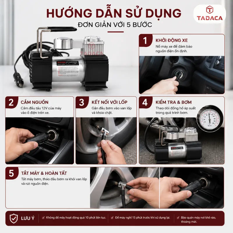 Hướng dẫn sử dụng bơm lốp ô tô Coido 6220 đúng cách