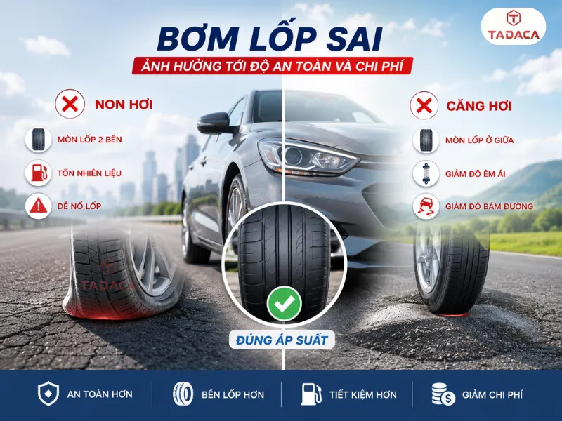 hậu quả khi bơm lốp sai