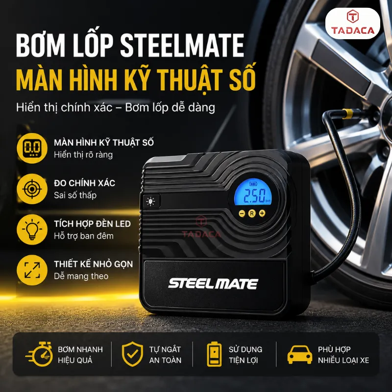 Bơm Lốp Steelmate Màn Hình Kỹ Thuật Số