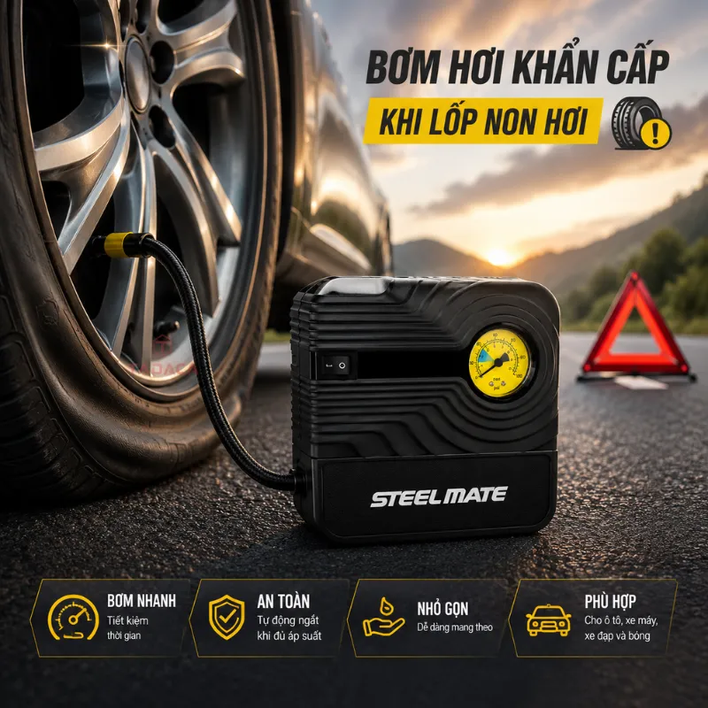 Bơm hơi khẩn cấp khi lốp xe non hơi
