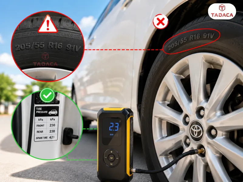 sai lầm khi bơm lốp xe 7 chỗ theo thông tin trên lốp