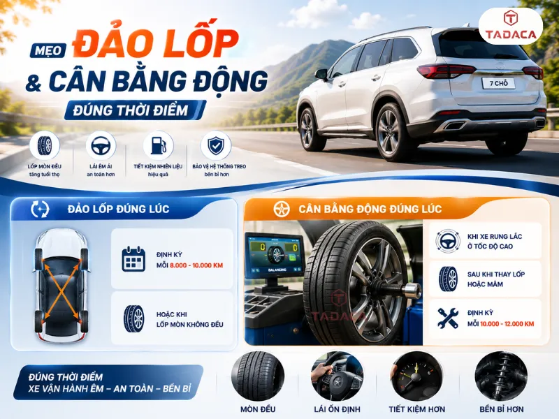 mẹo đảo và cân bằng lốp xe 7 chỗ