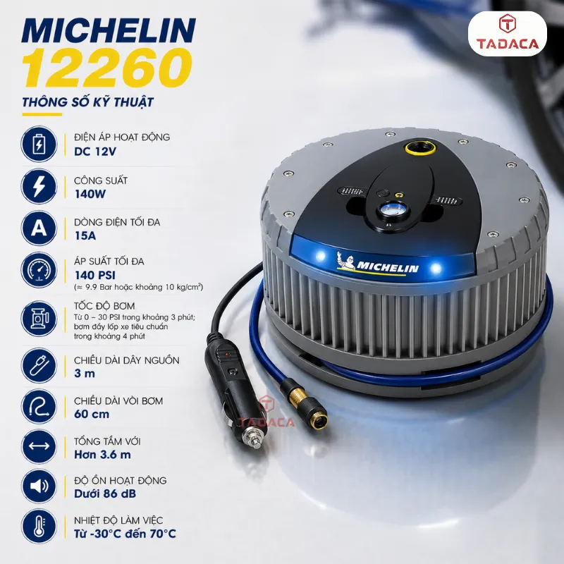 Thông số kỹ thuật của bơm lốp Michelin 12260