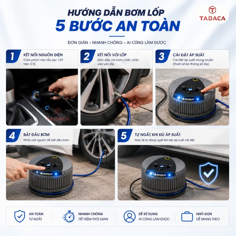 Hướng dẫn các bước sử dụng bơm Michelin 12260 đúng cách