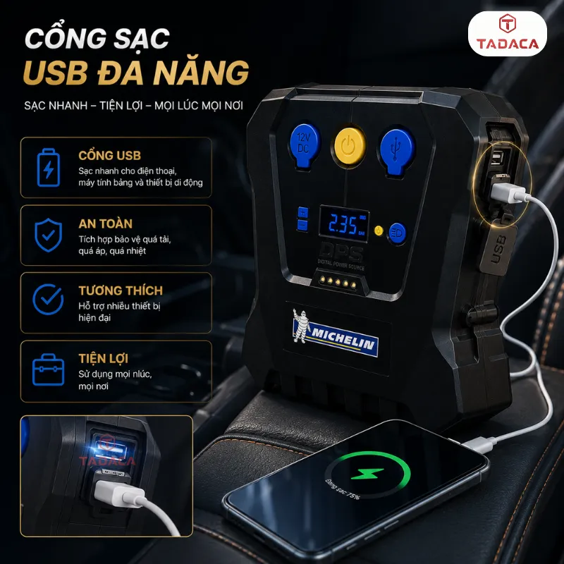 cổng sạc usb trên bơm michelin 12264