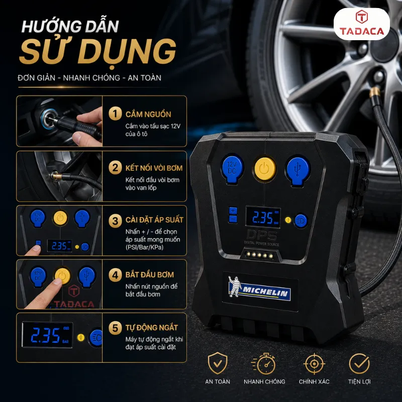 Hướng dẫn sử dụng bơm Michelin 12264 an toàn