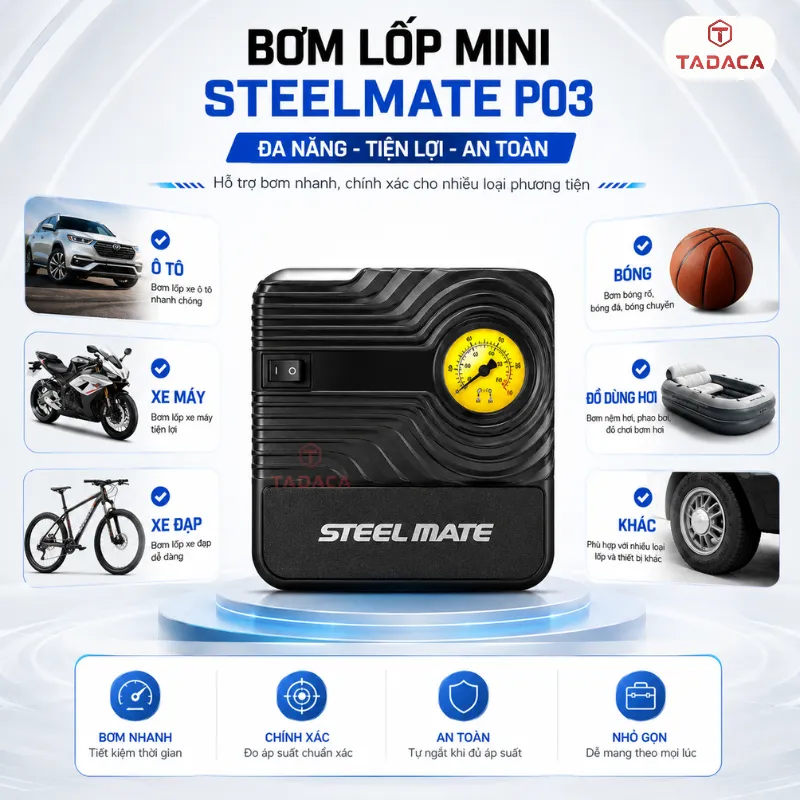 Công dụng của Bơm lốp ô tô Steelmate P03