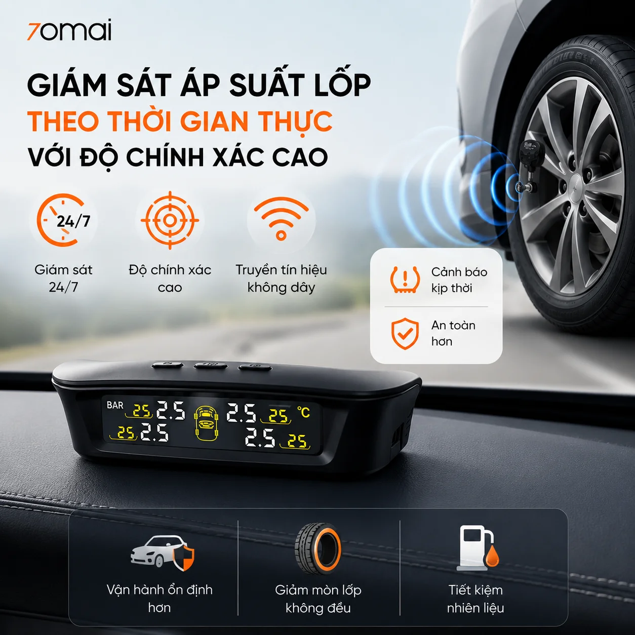Giám sát áp suất lốp theo thời gian thực với độ chính xác cao