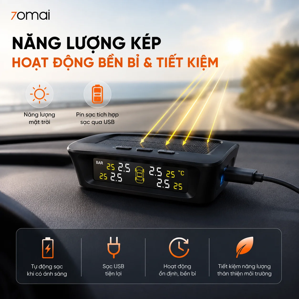 Sử dụng năng lượng mặt trời kết hợp pin sạc, hoạt động bền bỉ và tiết kiệm