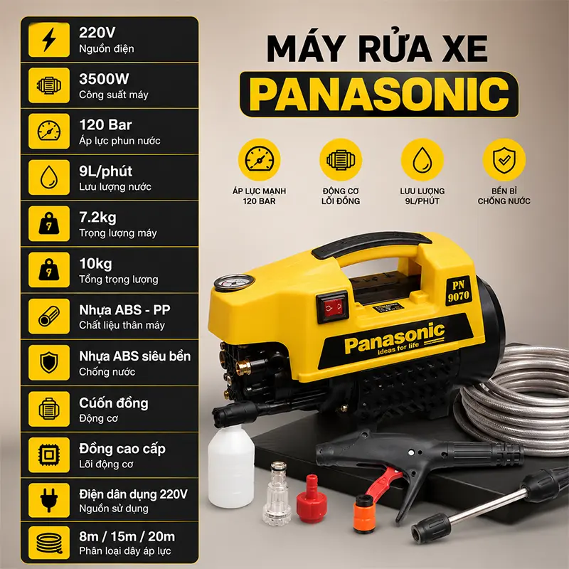 Thông tin sản phẩm máy rửa xe ô tô Panasonic cao cấp