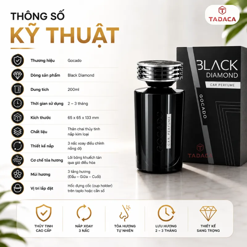 thông số kỹ thuật nước hoa ô tô Gocado Black Diamond